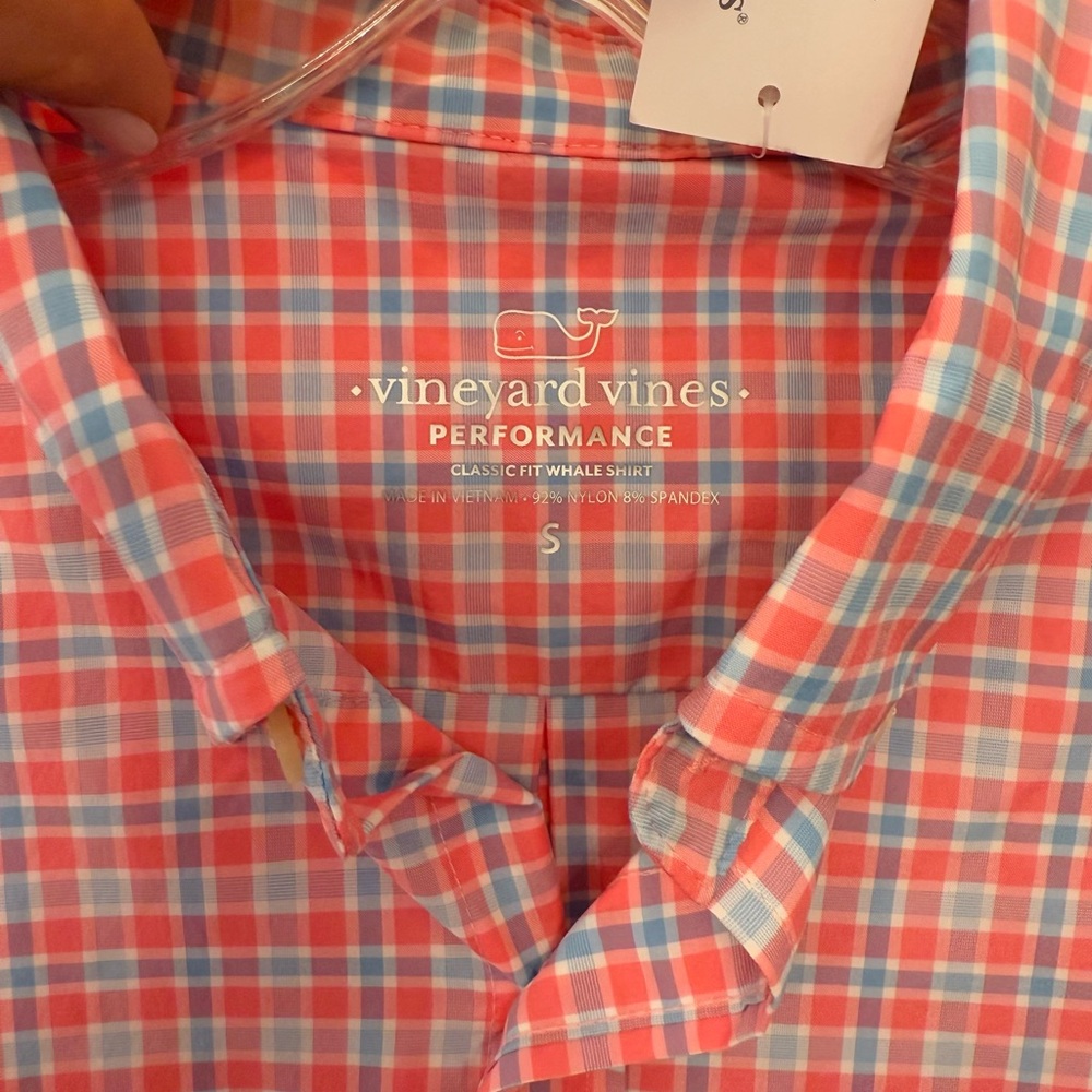 NWT VINEYARD VINES Men's Pink Blue Checkered Performance Shirt, size S - Picture 6 of 7